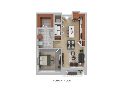 Floor plan for 1 bed, 1 bath, 687 sqft